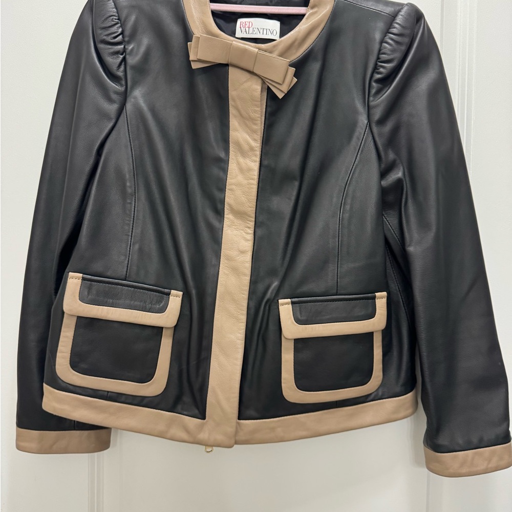 RED Valentino Black and Tan Leather Jacket